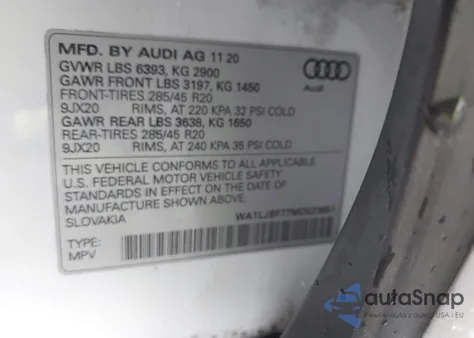 2021 Audi Q7 Premium Plus 45 Tfsi Quattro Tiptronic из США, поврежденный, VIN WA1LJBF77MD023651